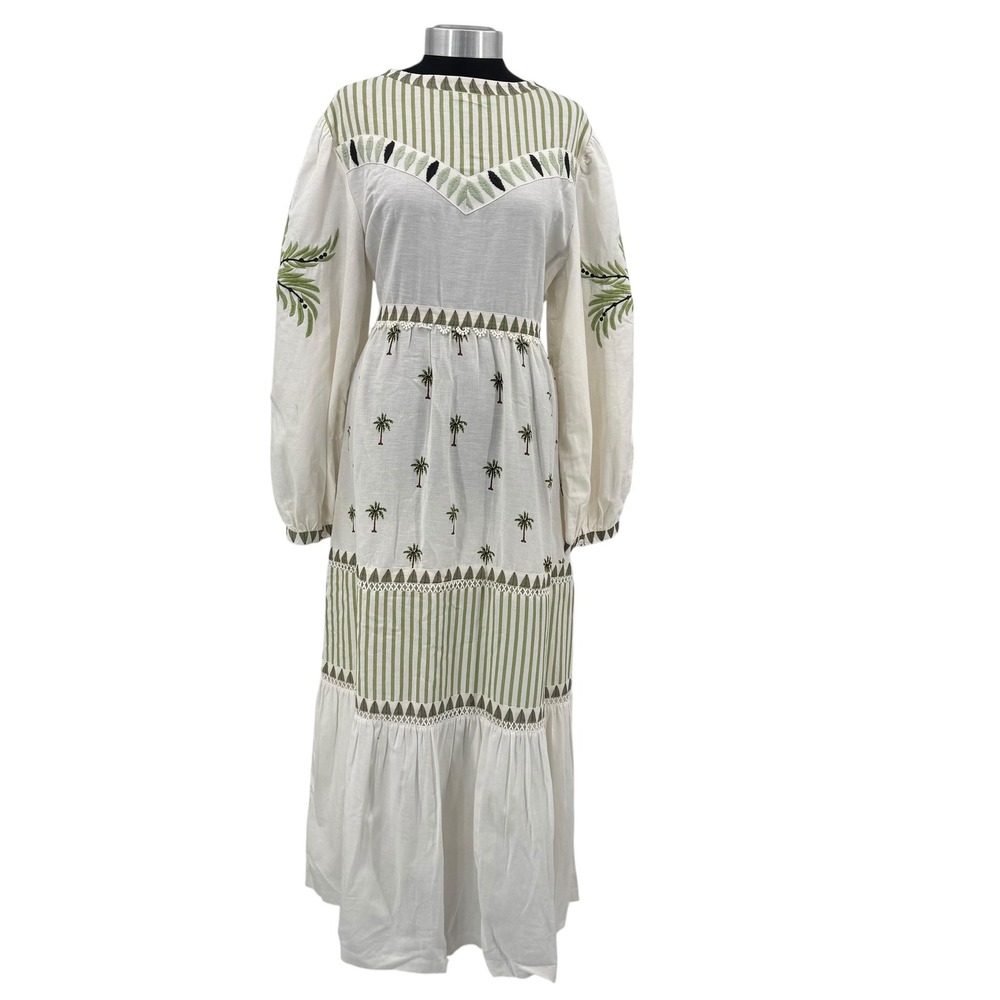 Farm Rio Milian Branco Farm Palm Tree Embroidered Maxi Dress Boho Women's Large - Picture 2 of 16